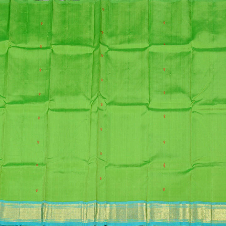 Hayagrivas Parrot Green Handloom Kanjivaram Silk Saree with Sea Blue Border KBD2118C1-53