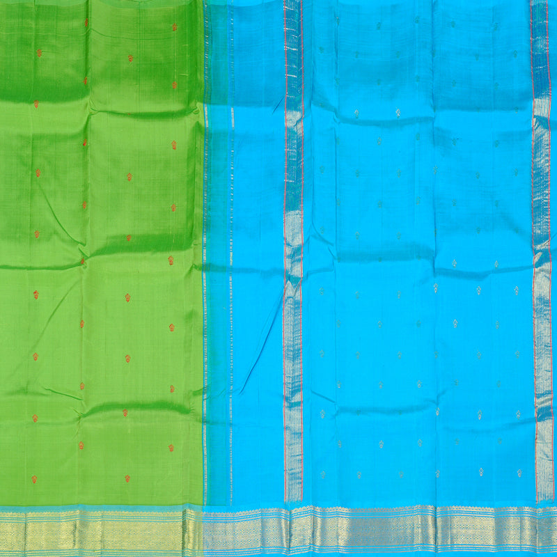 Hayagrivas Parrot Green Handloom Kanjivaram Silk Saree with Sea Blue Border KBD2118C1-53