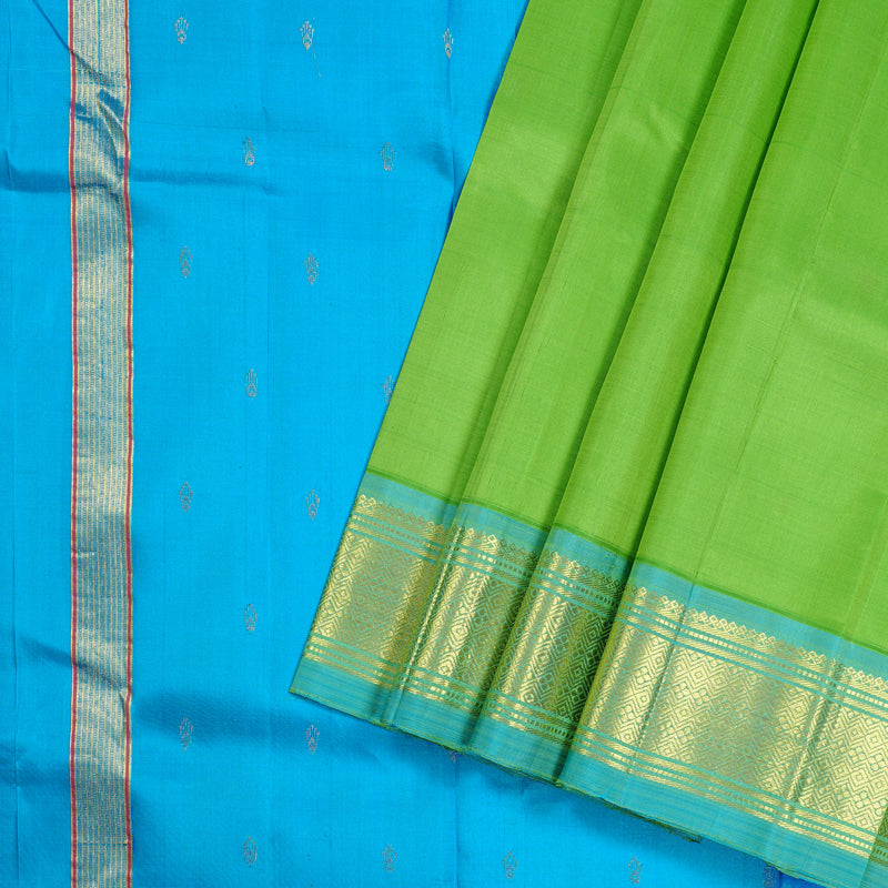 Hayagrivas Parrot Green Handloom Kanjivaram Silk Saree with Sea Blue Border KBD2118C1-53