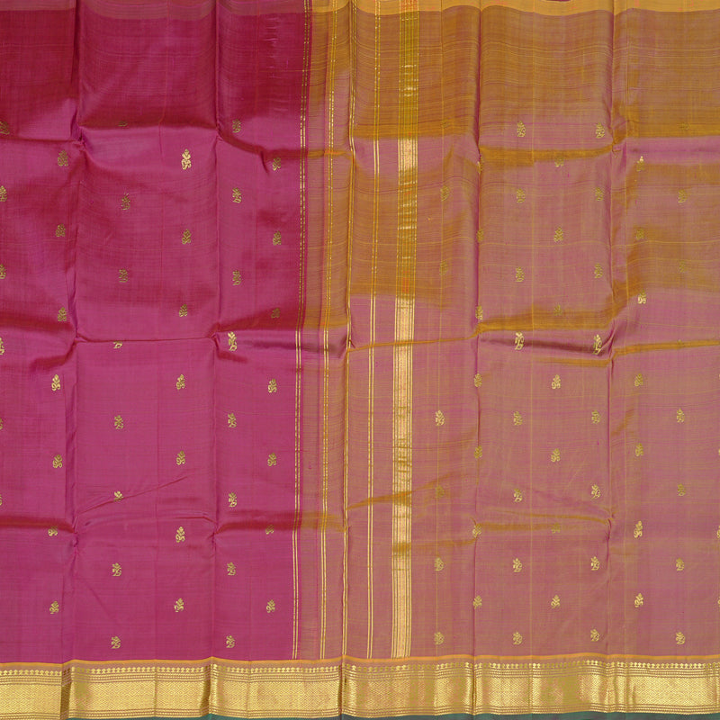 Hayagrivas Purple Handloom Kanjivaram Silk Saree with Dual Tone (Yellow With Pink) Border KBD2118C1-54