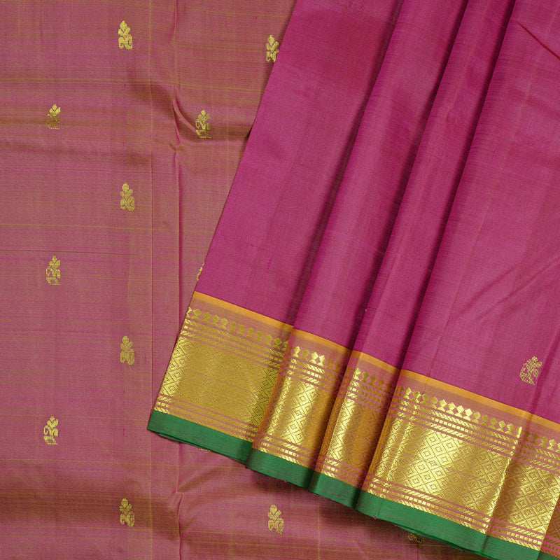 Hayagrivas Purple Handloom Kanjivaram Silk Saree with Dual Tone (Yellow With Pink) Border KBD2118C1-54