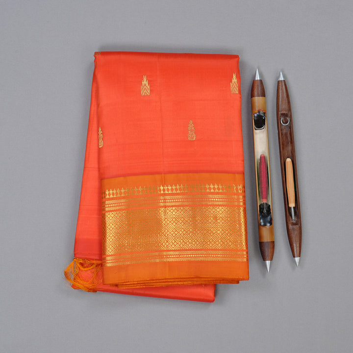 Hayagrivas Orange Handloom Kanjivaram Silk Saree with Mango Yellow Border KBD2118C1-56