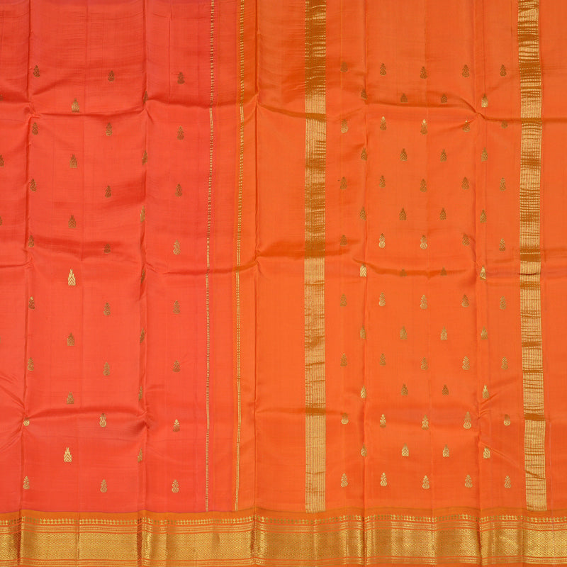 Hayagrivas Orange Handloom Kanjivaram Silk Saree with Mango Yellow Border KBD2118C1-56
