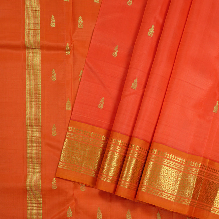 Hayagrivas Orange Handloom Kanjivaram Silk Saree with Mango Yellow Border KBD2118C1-56