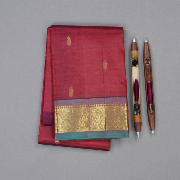 Hayagrivas Wine Purple Handloom Kanjivaram Silk Saree with Sea Green Border KBD2118C1-57