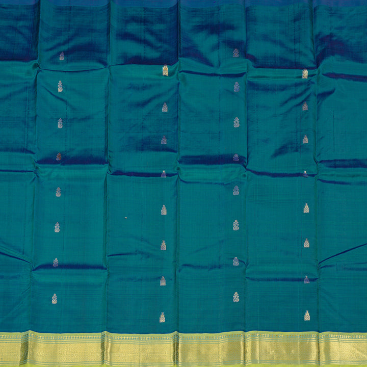 Hayagrivas Peacock Blue Handloom Kanjivaram Silk Saree with Lemon Yellow Border KBD2118C1-69
