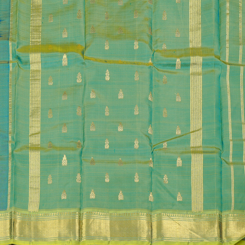Hayagrivas Peacock Blue Handloom Kanjivaram Silk Saree with Lemon Yellow Border KBD2118C1-69