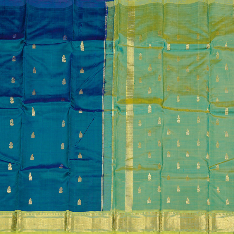 Hayagrivas Peacock Blue Handloom Kanjivaram Silk Saree with Lemon Yellow Border KBD2118C1-69
