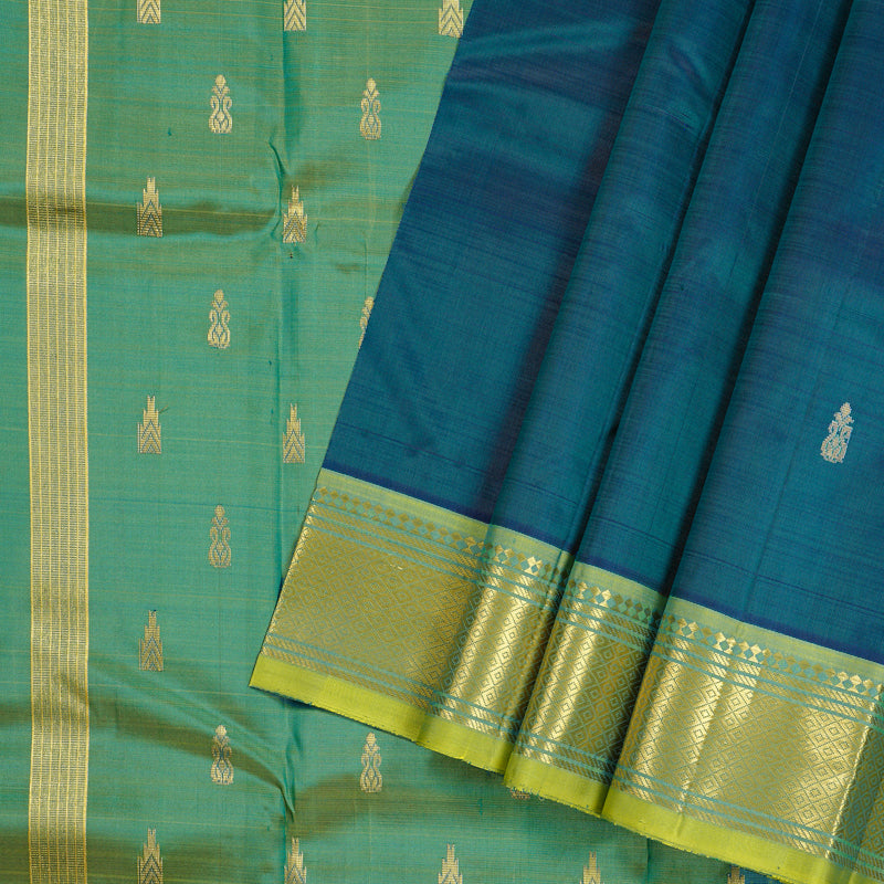 Hayagrivas Peacock Blue Handloom Kanjivaram Silk Saree with Lemon Yellow Border KBD2118C1-69