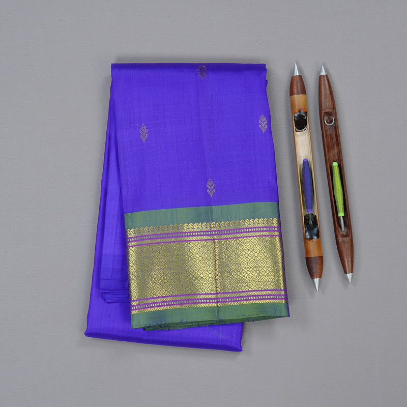 Hayagrivas Purplish Blue Handloom Kanjivaram Silk Saree with Light Green Border KBD2118C1-70