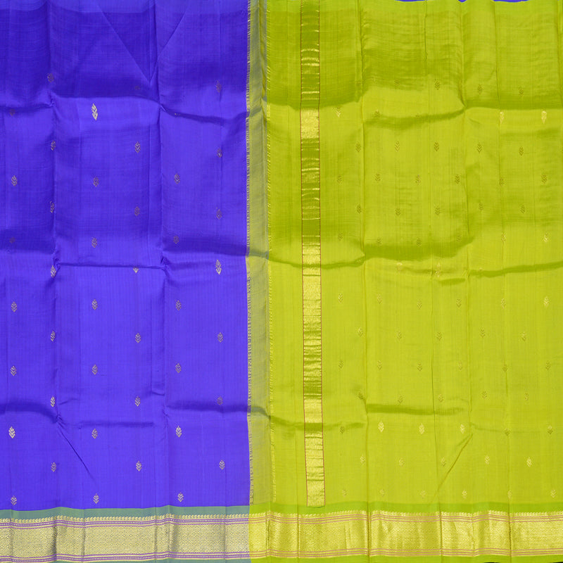 Hayagrivas Purplish Blue Handloom Kanjivaram Silk Saree with Light Green Border KBD2118C1-70