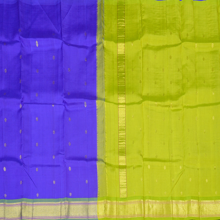 Hayagrivas Purplish Blue Handloom Kanjivaram Silk Saree with Light Green Border KBD2118C1-70