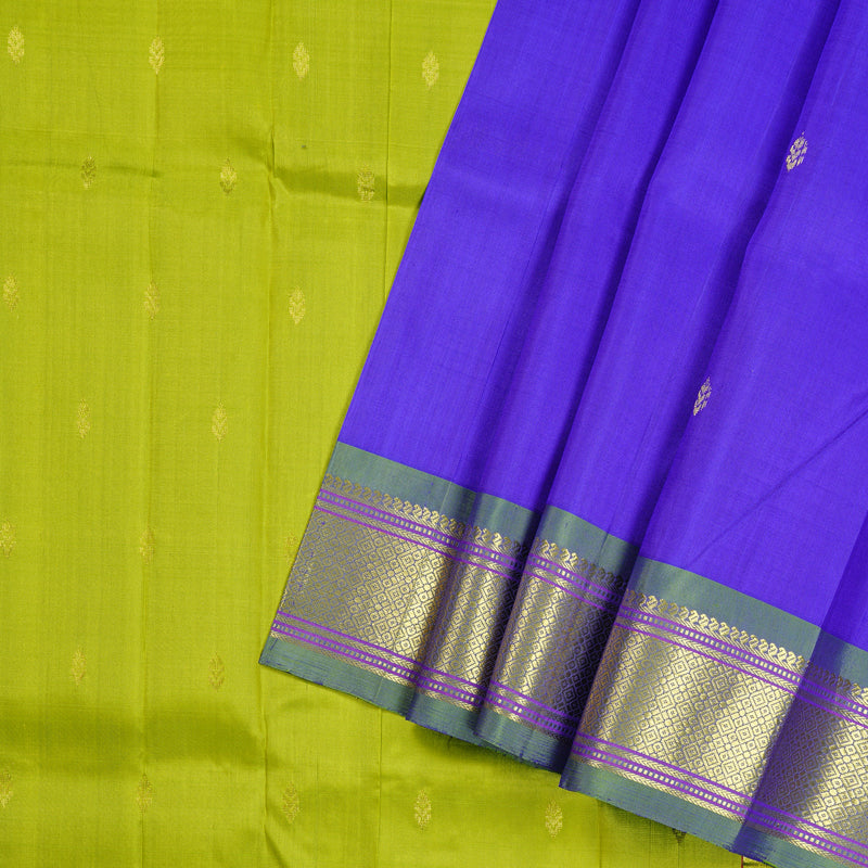 Hayagrivas Purplish Blue Handloom Kanjivaram Silk Saree with Light Green Border KBD2118C1-70