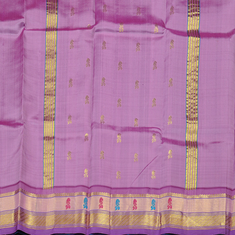 Hayagrivas Peacock Blue Handloom Kanjivaram Silk Saree with Purple Border KBD2118C2-1