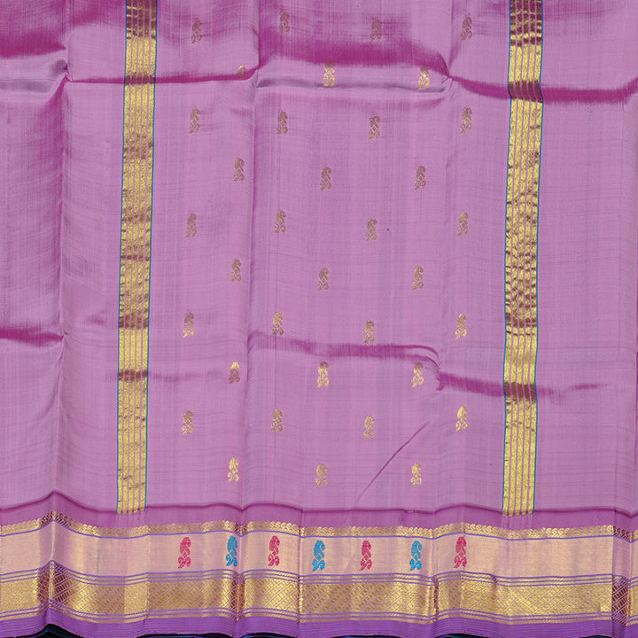 Hayagrivas Peacock Blue Handloom Kanjivaram Silk Saree with Purple Border KBD2118C2-1