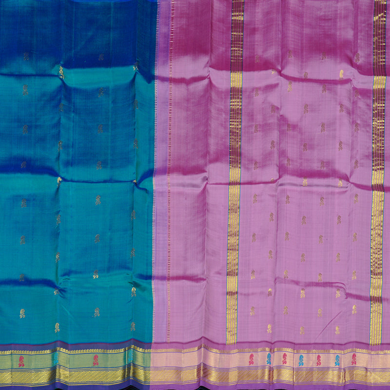 Hayagrivas Peacock Blue Handloom Kanjivaram Silk Saree with Purple Border KBD2118C2-1