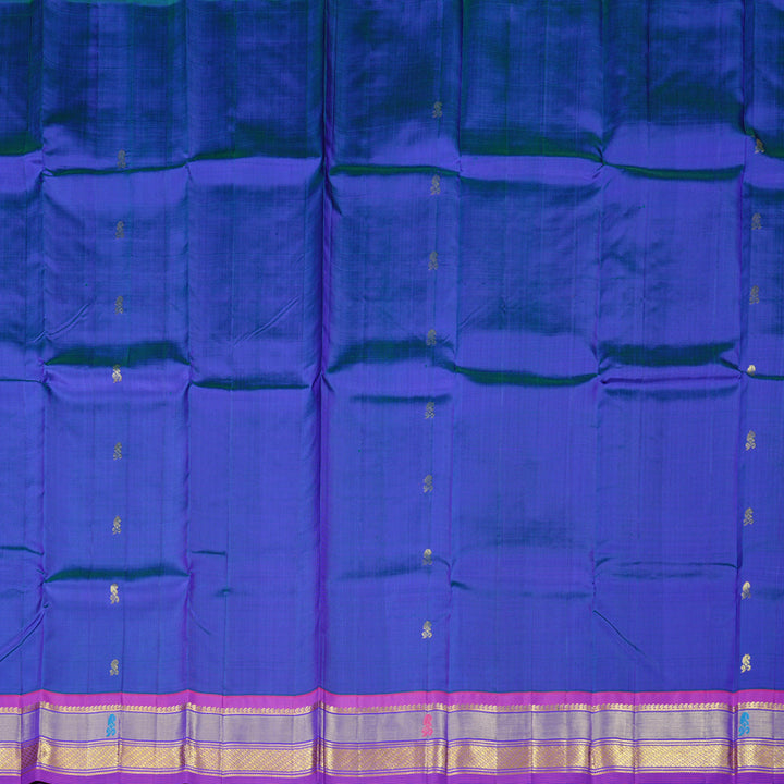 Hayagrivas Peacock Blue Handloom Kanjivaram Silk Saree with Purple Border KBD2118C2-10