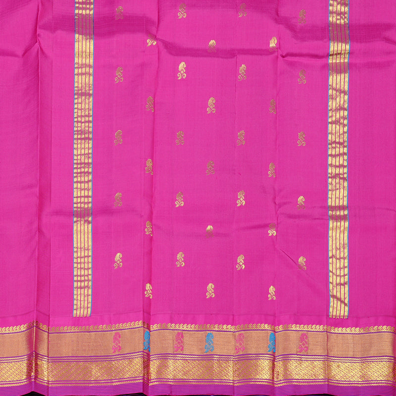 Hayagrivas Peacock Blue Handloom Kanjivaram Silk Saree with Purple Border KBD2118C2-10