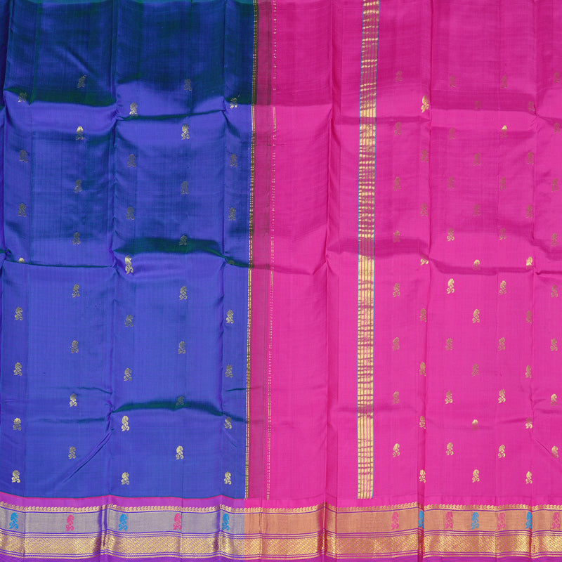 Hayagrivas Peacock Blue Handloom Kanjivaram Silk Saree with Purple Border KBD2118C2-10