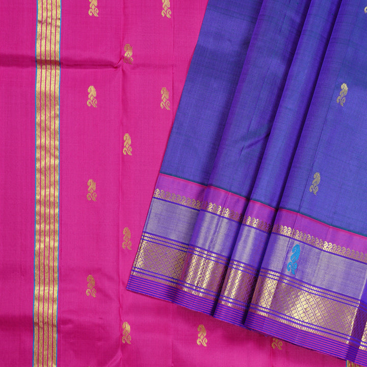 Hayagrivas Peacock Blue Handloom Kanjivaram Silk Saree with Purple Border KBD2118C2-10
