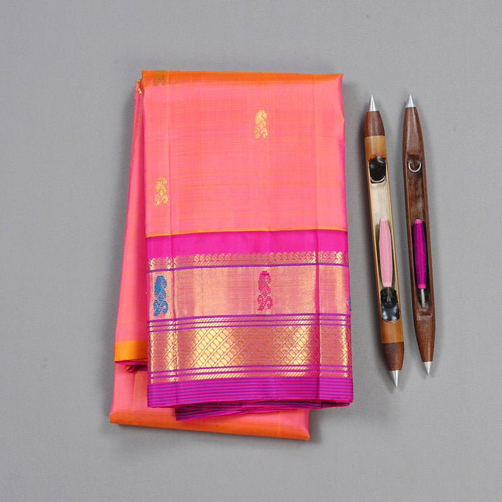 Hayagrivas Peach Pink Handloom Kanjivaram Silk Saree with Pink Border KBD2118C2-8