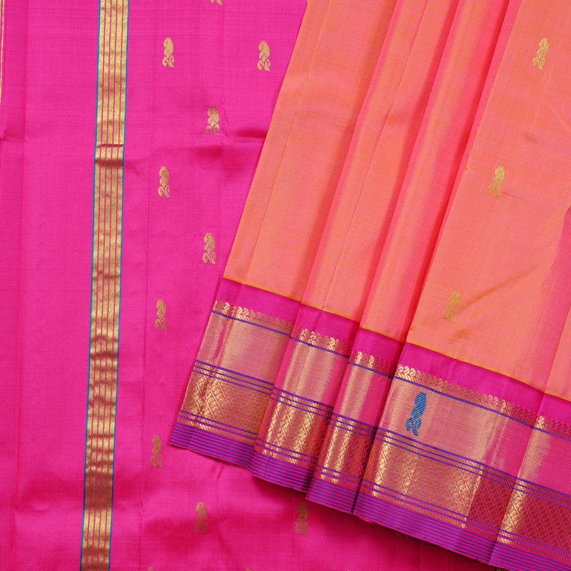 Hayagrivas Peach Pink Handloom Kanjivaram Silk Saree with Pink Border KBD2118C2-8