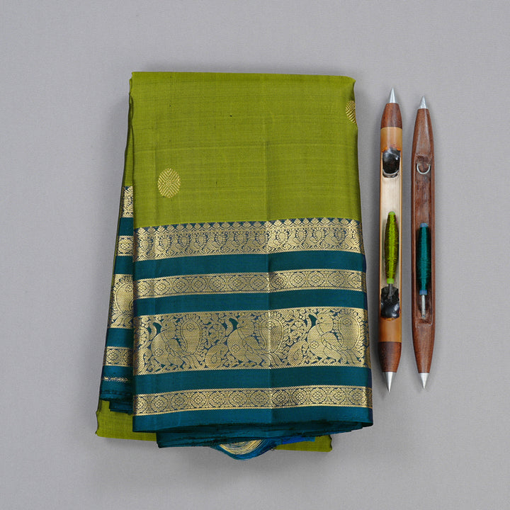 Hayagrivas Handloom Kanjivaram Silk Saree in Exquisite Olive Green KBD2120C1-1