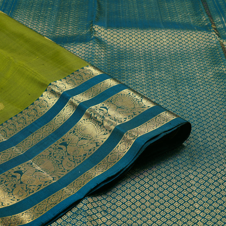 Hayagrivas Handloom Kanjivaram Silk Saree in Exquisite Olive Green KBD2120C1-1