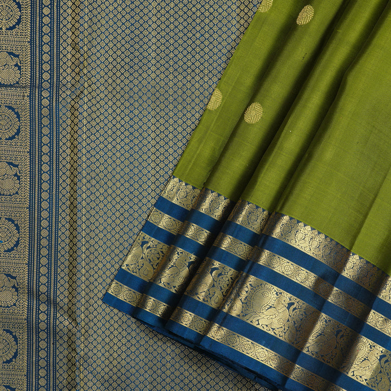Hayagrivas Handloom Kanjivaram Silk Saree in Exquisite Olive Green KBD2120C1-1