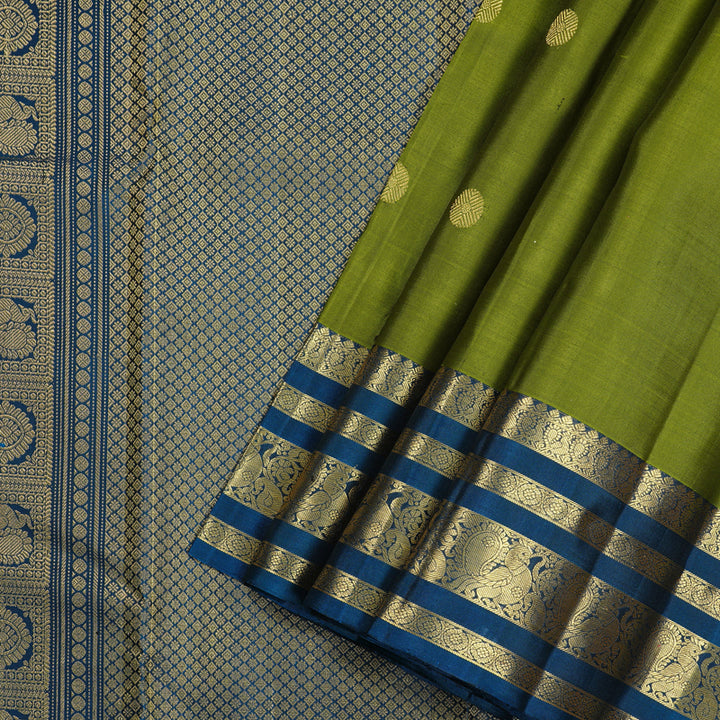 Hayagrivas Handloom Kanjivaram Silk Saree in Exquisite Olive Green KBD2120C1-1