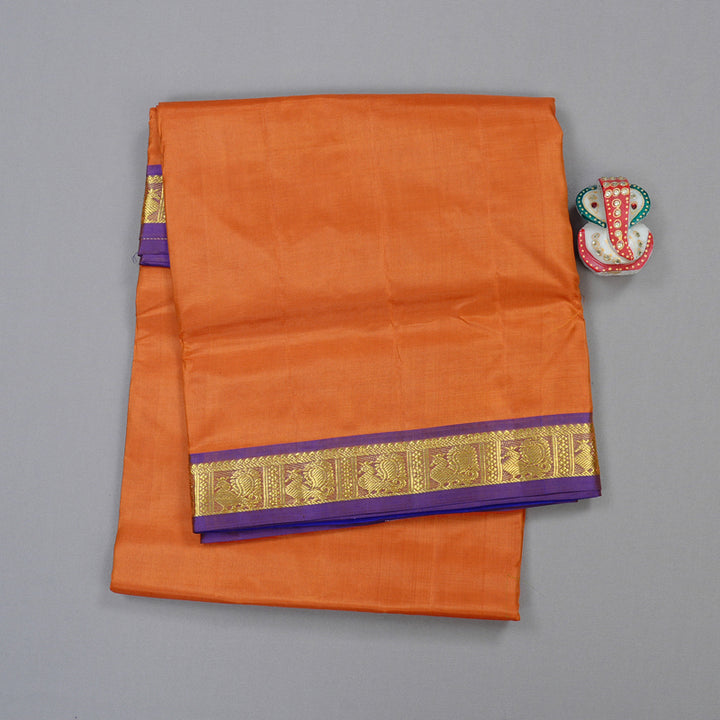 Hayagrivas Rust Orange Handloom Kanjivaram Ten Yards Silk Saree with Purple Border KBD2125C1-2