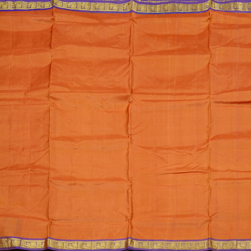 Hayagrivas Rust Orange Handloom Kanjivaram Ten Yards Silk Saree with Purple Border KBD2125C1-2