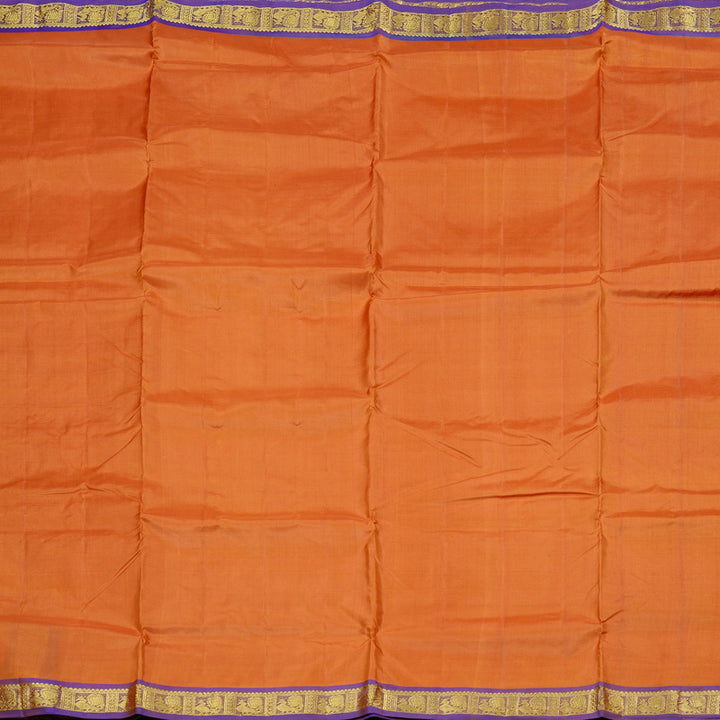 Hayagrivas Rust Orange Handloom Kanjivaram Ten Yards Silk Saree with Purple Border KBD2125C1-2
