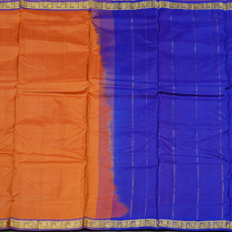 Hayagrivas Rust Orange Handloom Kanjivaram Ten Yards Silk Saree with Purple Border KBD2125C1-2
