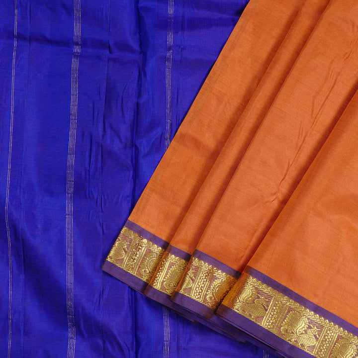 Hayagrivas Rust Orange Handloom Kanjivaram Ten Yards Silk Saree with Purple Border KBD2125C1-2