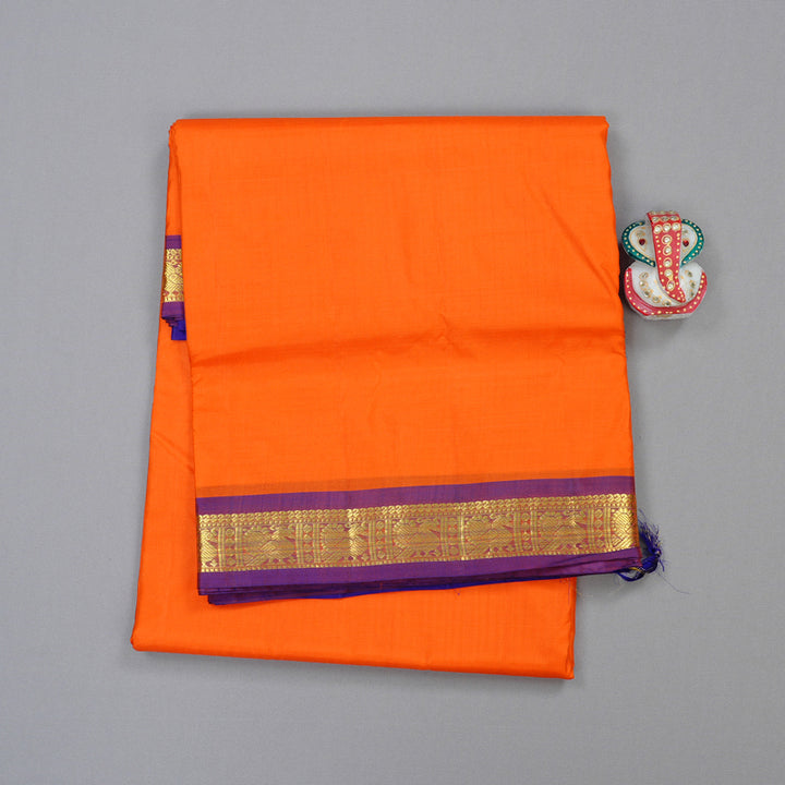 Hayagrivas Orange Handloom Kanjivaram Ten Yards Silk Saree with Purple Border KBD2125C1-3