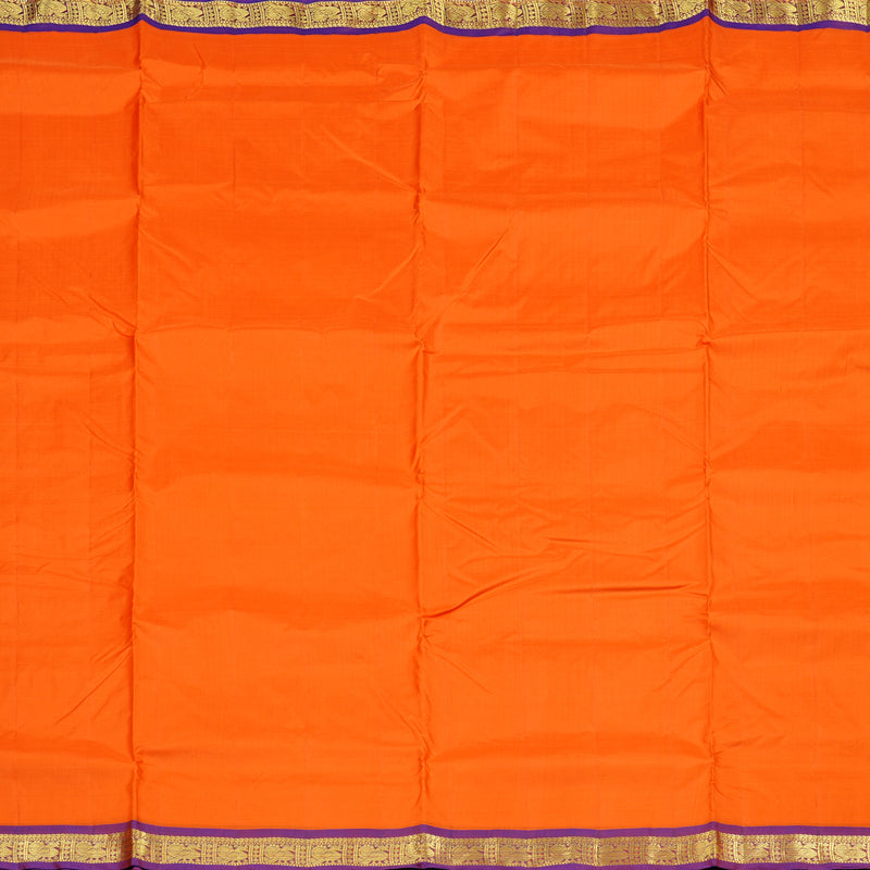 Hayagrivas Orange Handloom Kanjivaram Ten Yards Silk Saree with Purple Border KBD2125C1-3