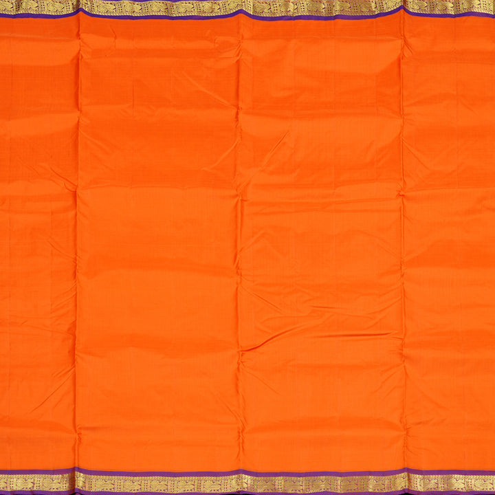 Hayagrivas Orange Handloom Kanjivaram Ten Yards Silk Saree with Purple Border KBD2125C1-3