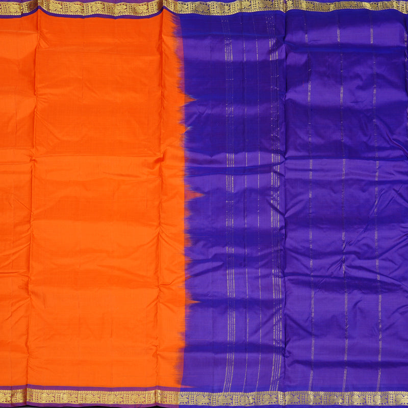 Hayagrivas Orange Handloom Kanjivaram Ten Yards Silk Saree with Purple Border KBD2125C1-3