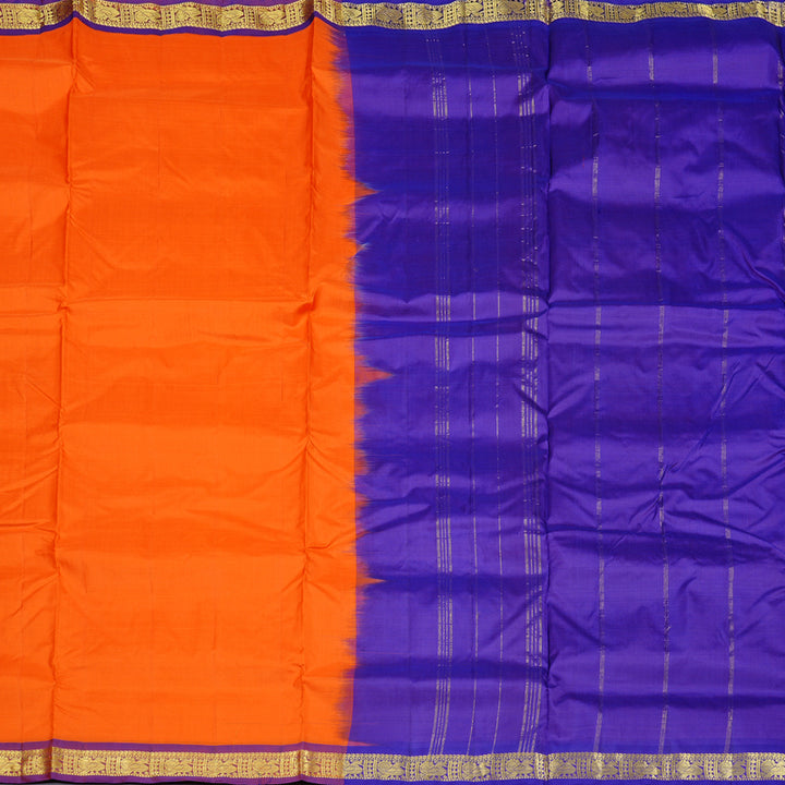 Hayagrivas Orange Handloom Kanjivaram Ten Yards Silk Saree with Purple Border KBD2125C1-3