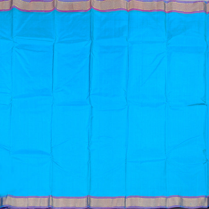 Hayagrivas Sky Blue Handloom Kanjivaram Silk Saree with Purple Border KBD2125C2-3