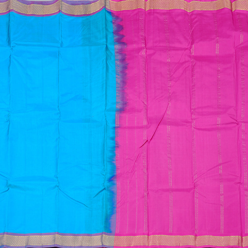 Hayagrivas Sky Blue Handloom Kanjivaram Silk Saree with Purple Border KBD2125C2-3