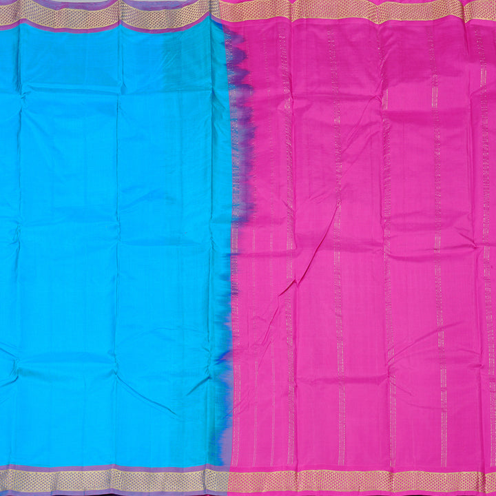 Hayagrivas Sky Blue Handloom Kanjivaram Silk Saree with Purple Border KBD2125C2-3