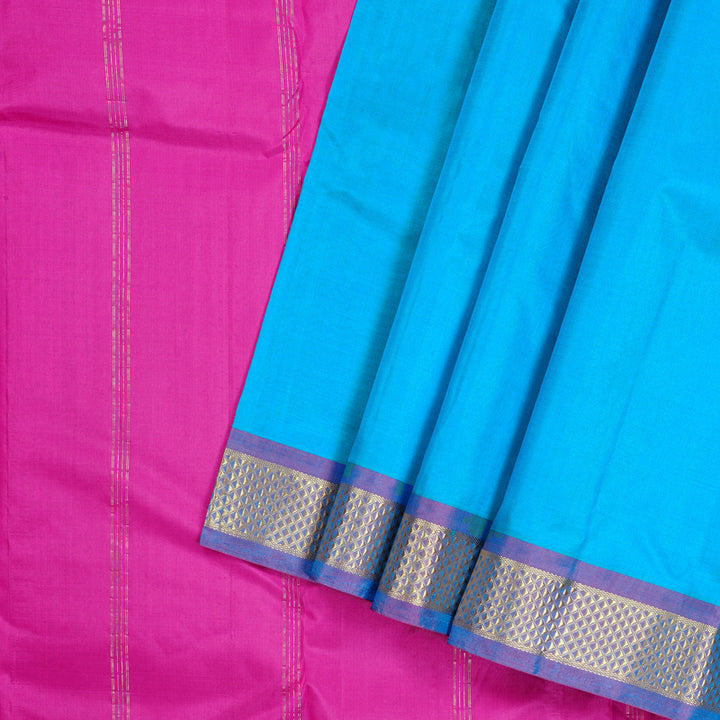 Hayagrivas Sky Blue Handloom Kanjivaram Silk Saree with Purple Border KBD2125C2-3