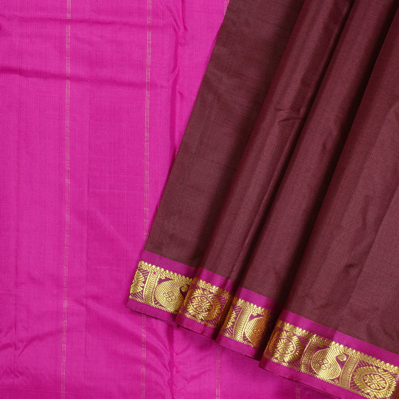 Hayagrivas Handloom Kanjivaram Silk Saree in Magnetic Dark Brown KBD2125C2-4