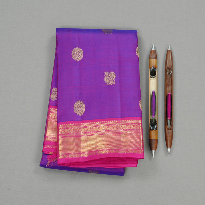 Hayagrivas Purple Handloom Kanjivaram Silk Saree with Pink Border KBD2126C1-3