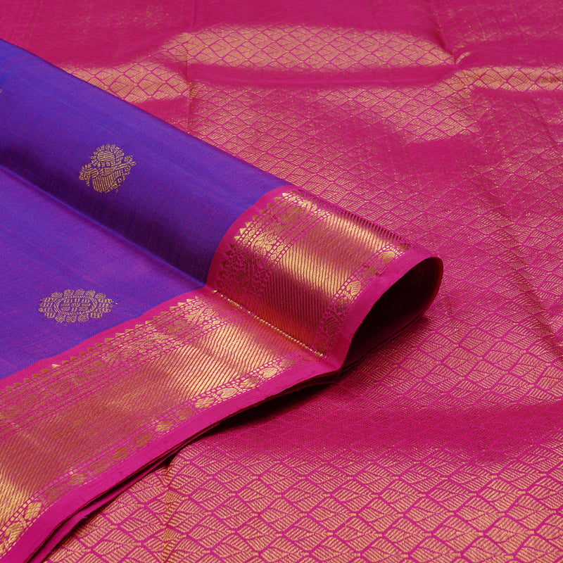 Hayagrivas Purple Handloom Kanjivaram Silk Saree with Pink Border KBD2126C1-3