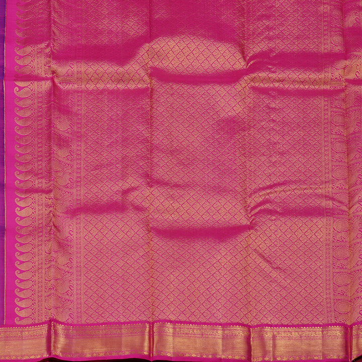 Hayagrivas Purple Handloom Kanjivaram Silk Saree with Pink Border KBD2126C1-3