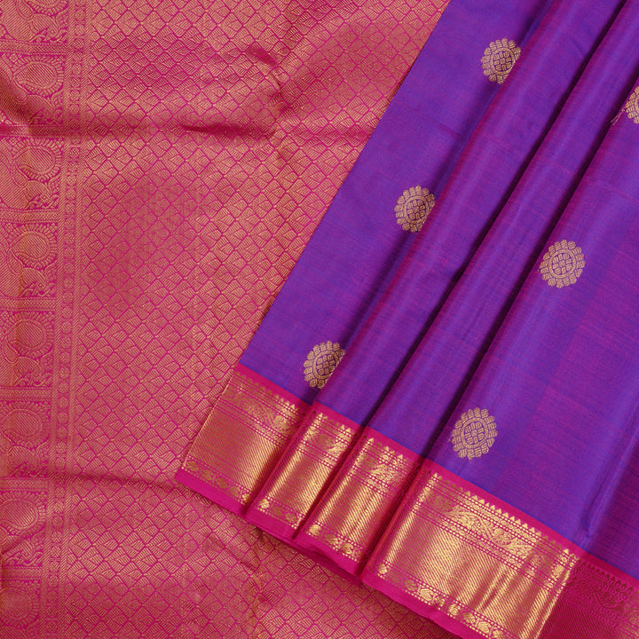 Hayagrivas Purple Handloom Kanjivaram Silk Saree with Pink Border KBD2126C1-3