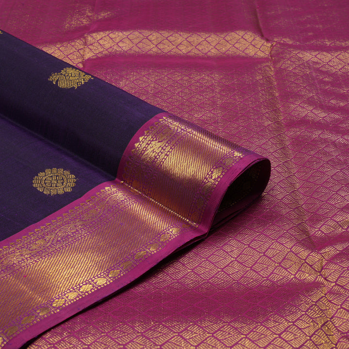 Hayagrivas Dark Purplish Blue Handloom Kanjivaram Silk Saree with Purple Border KBD2126C1-4